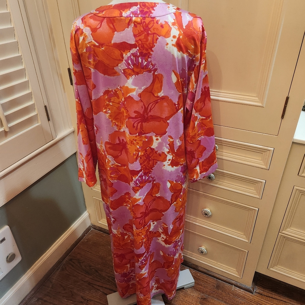 Natori Orange & Pink Full-length Sz M Caftan House Dress Gown w/ Zipper - Picture 7 of 10